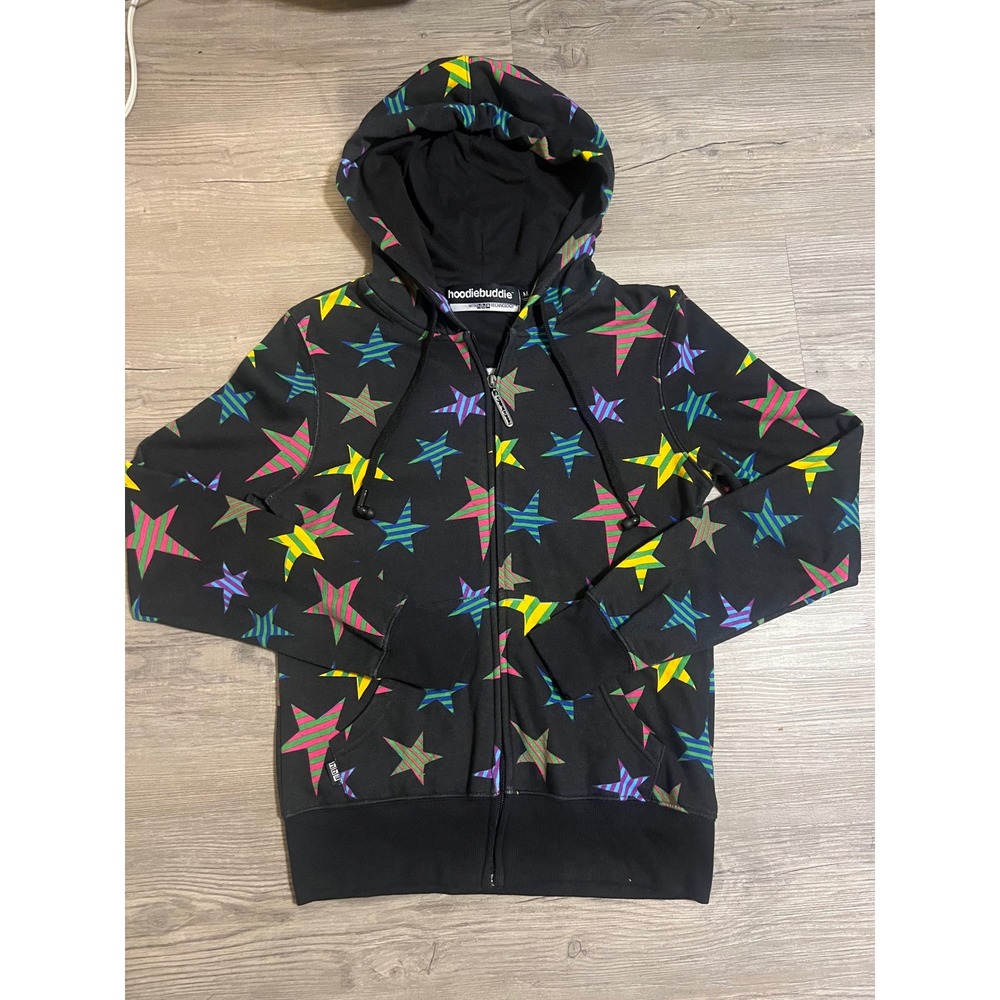HoodieBuddie HB3 Technology Women's Star Print Zip Up Hoodie Y2K Size Medium